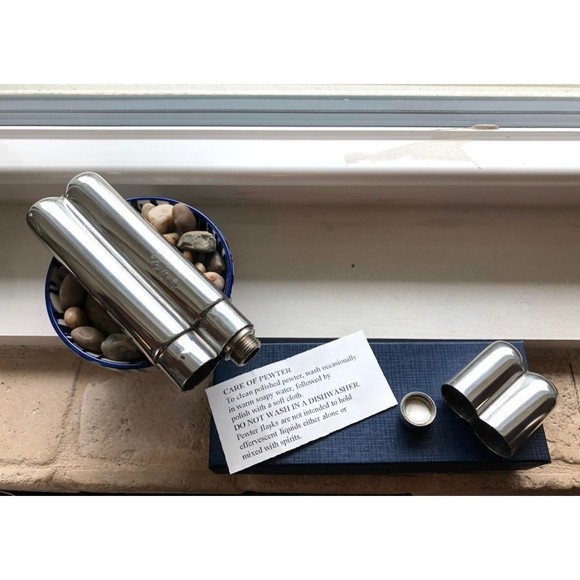 Vintage Sheffield London Hallmarked Polished Pewter Combo Hip Flask Cigar Case - Picture 8 of 13